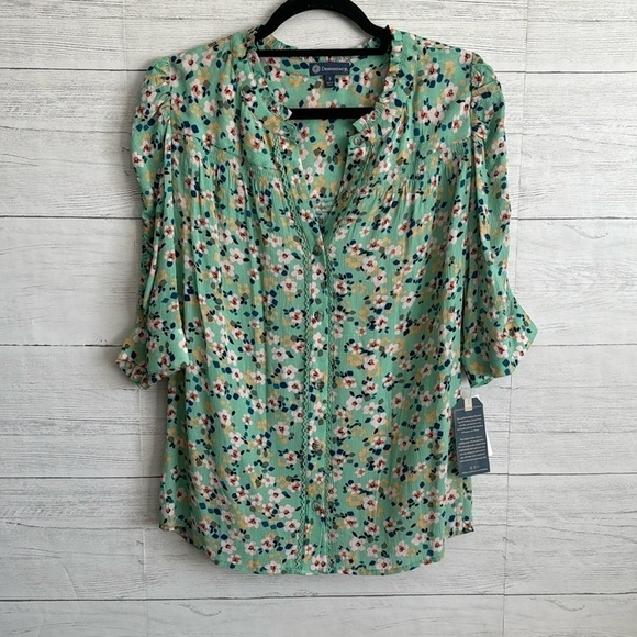 Democracy Floral Green Button Up Blouse | SIZE S - Picture 2 of 13